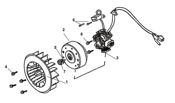 Cabo 125 – E 08 Generator / Fly Wheel – 01 Cooling Fan Comp