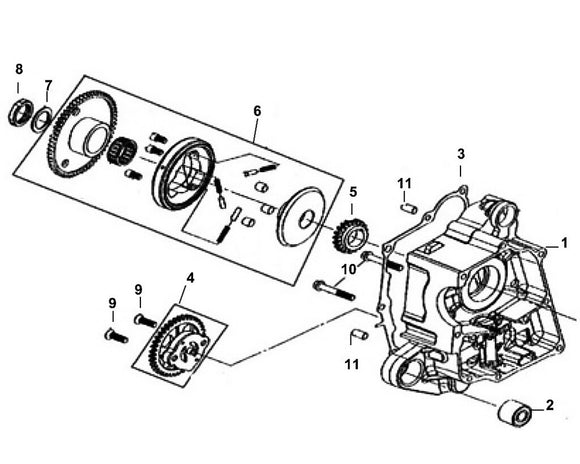 Cali Classic 50 – E-04 R Crank Case & Oil Pump Assy – 05 Oil Pump Drive Gear