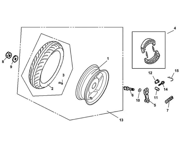 Cali Classic 50 – F-11 Rear Wheel – 04 Rear Brake Shoe